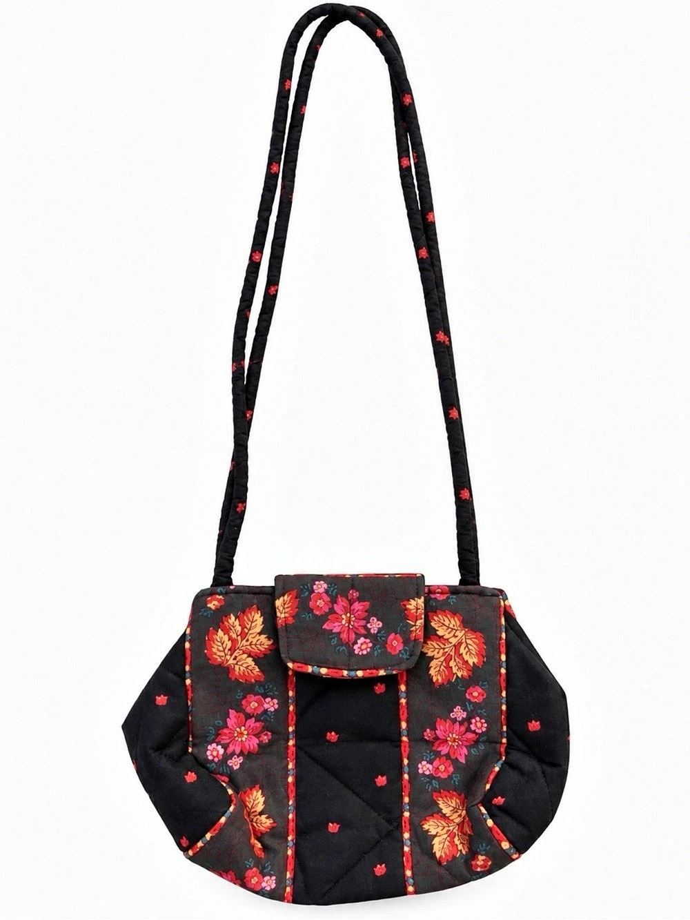 Vintage Floral Quilted Crossbody or Shoulder Bag in Black & Red
